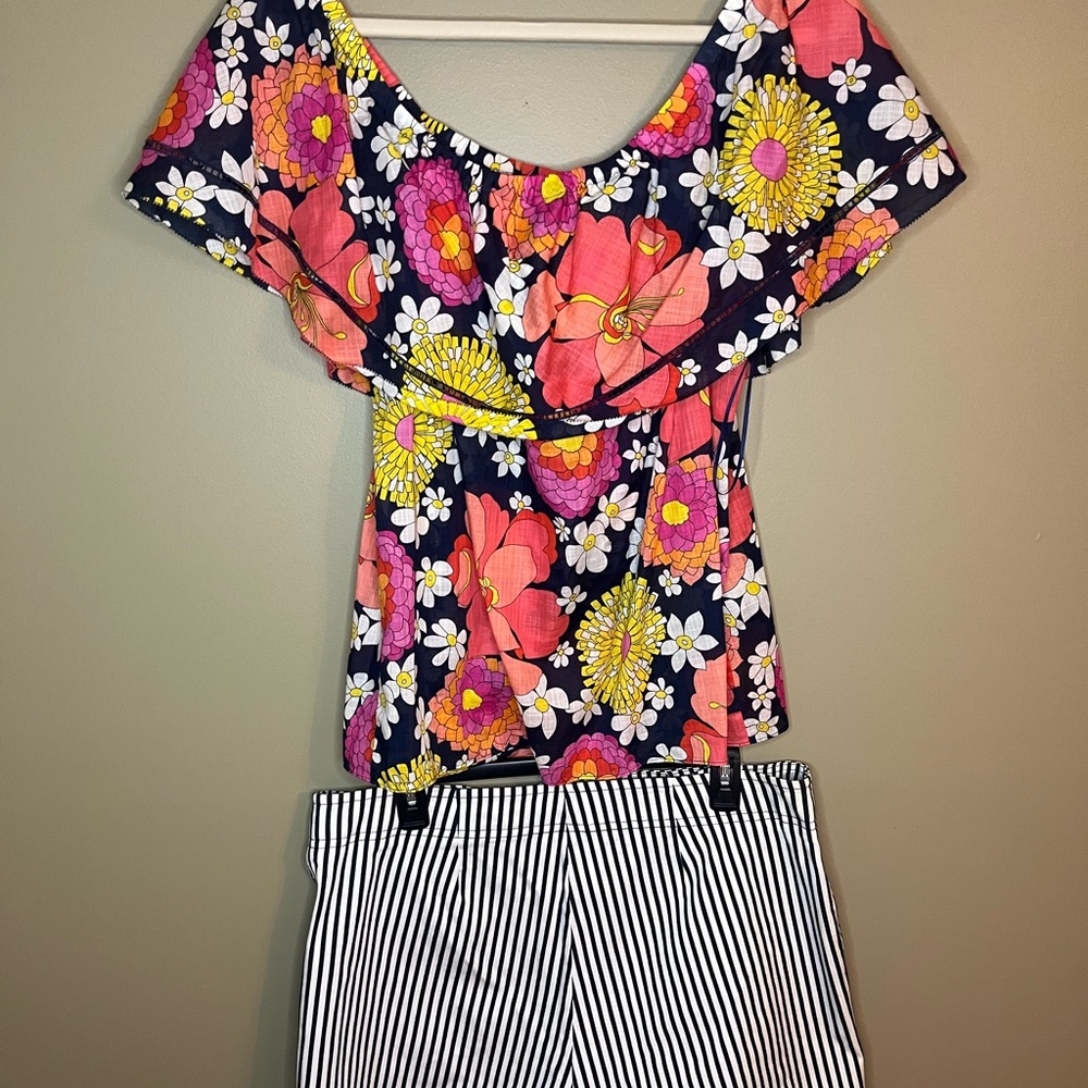 Trina Turk Floral Off-Shoulder Blouse - Pink, Yellow, and Black Women’s Large